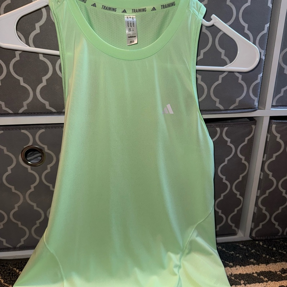 Adidas Green Athletic Tank Top with Rounded Neckline